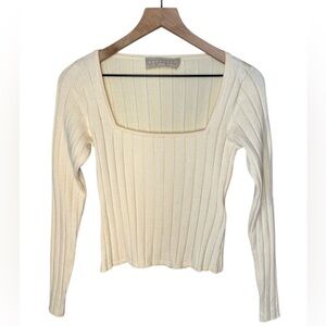 Keepsake The Label Cropped Sweater Cream Ribbed Wool Blend Square Neck Sz 6